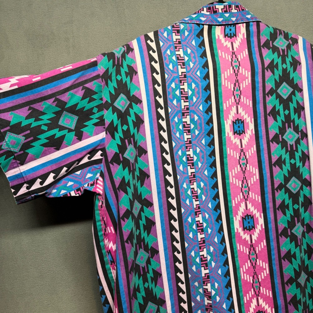 Vtg Handmade Button Up Shirt 90s Aztec Southwestern Pattern Multi-Color Retro - Picture 5 of 14
